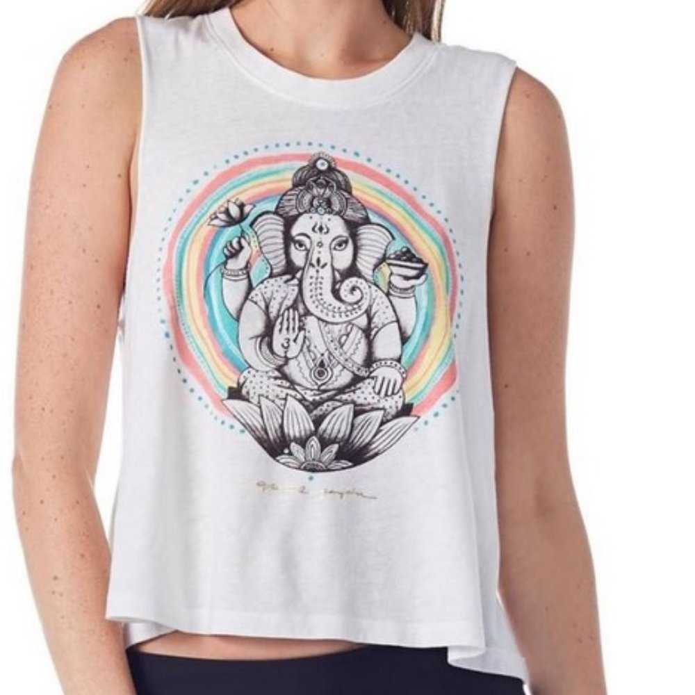 SG Women's White Radiant Ganesh Crop Tank Sz S & M